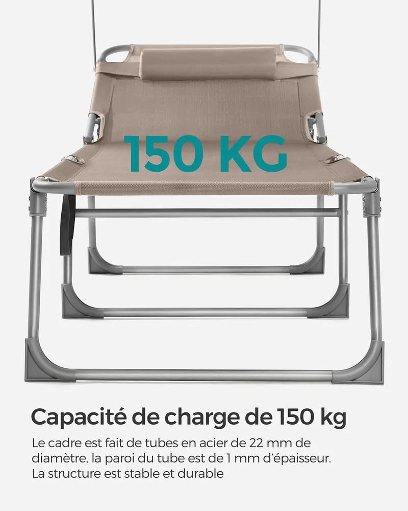 Lot de 2 transats de jardin pliables confortables avec dossiers inclinables 55 x 193 x 31 cm en tissu taupe