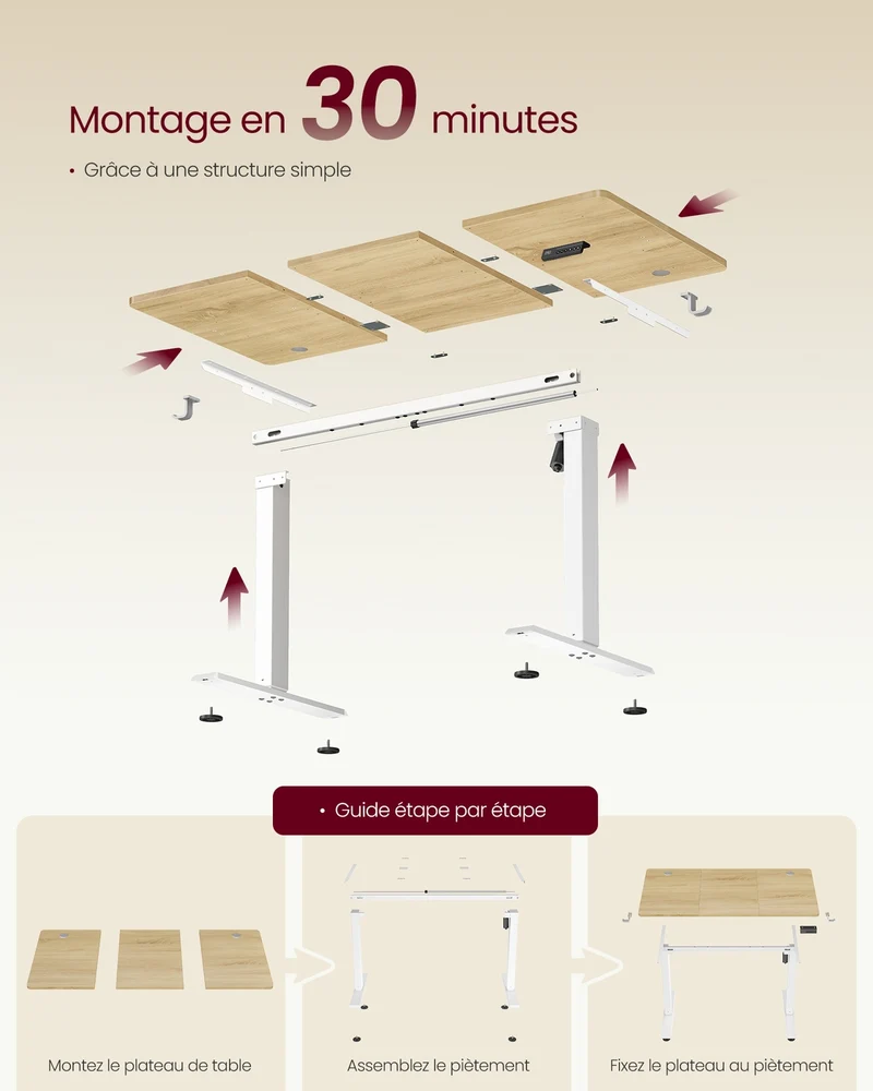 Bureau assis-debout électrique réglable hauteur 120 x 60 cm avec fonction mémoire et rappel de sédentarité en aggloméré doré 12_0012199