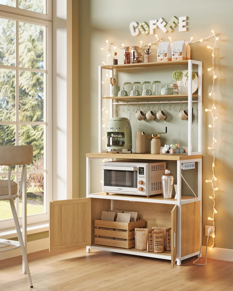 Étagère de cuisine avec support pour micro-ondes 40 x 80 x 170 cm pratique et robuste style rustique en aggloméré doré chêne 12_0012130