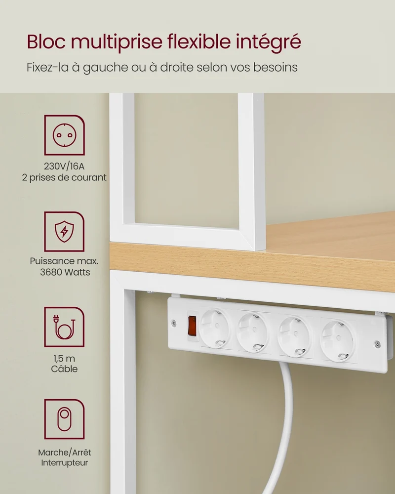Étagère de cuisine avec support pour micro-ondes 40 x 80 x 170 cm pratique et robuste style rustique en aggloméré doré chêne 12_0012130