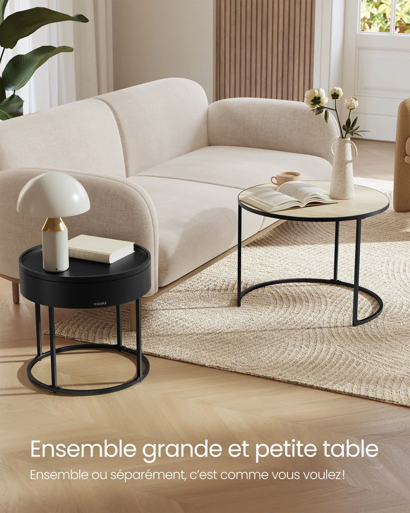 Lot de 2 tables basses gigognes modernes style épuré pour salon chambre balcon 60 x 60 x 45 cm en MDF noir d'encre 12_0011886