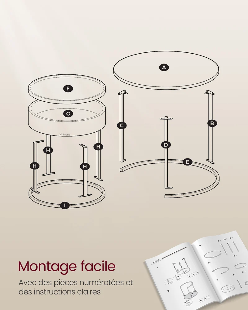 Lot de 2 tables basses gigognes modernes style épuré pour salon chambre balcon 60 x 60 x 45 cm en MDF noir d'encre 12_0011886