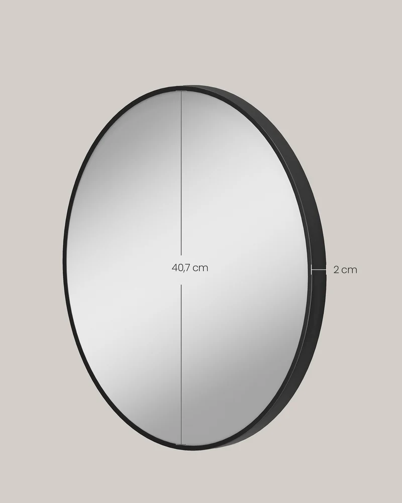 Miroir mural rond décoratif 40,7 cm épaisseur 3,6 cm style moderne finition élégante en aluminium noir 12_0011685
