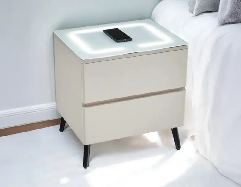 Table de chevet avec LED et Chargeur Induction LYDIE - 50 x 40 cm