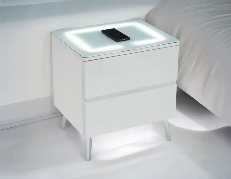 Table de chevet avec LED et Chargeur Induction LYDIE - 50 x 40 cm