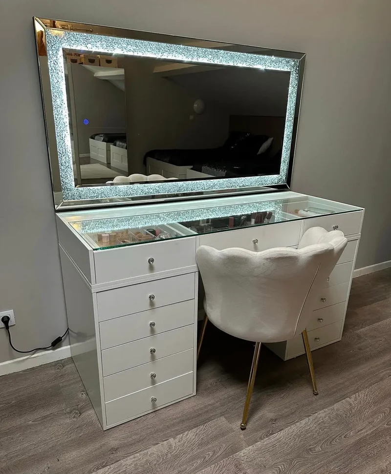 Miroir LED DIAMANT pour Coiffeuse Blanche de Luxe - De 120 à 180 cm