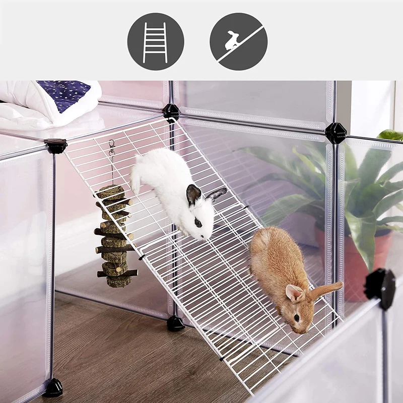 Enclos modulable pour petits animaux jardin 143 x 108 x 92 cm zone sécurisée ambiance cosy en plastique blanc 12_0010349