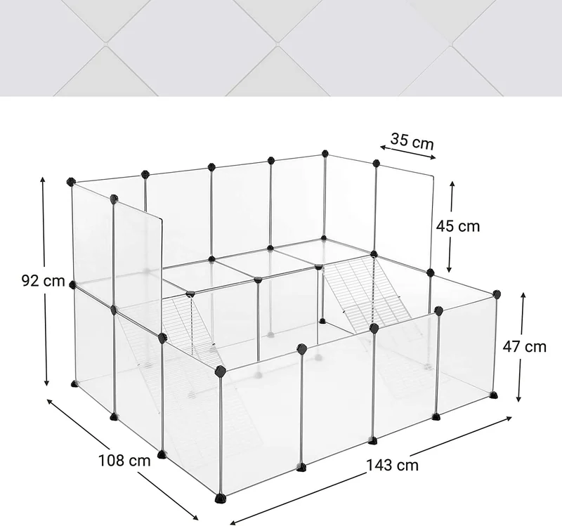 Enclos modulable pour petits animaux jardin 143 x 108 x 92 cm zone sécurisée ambiance cosy en plastique blanc 12_0010349