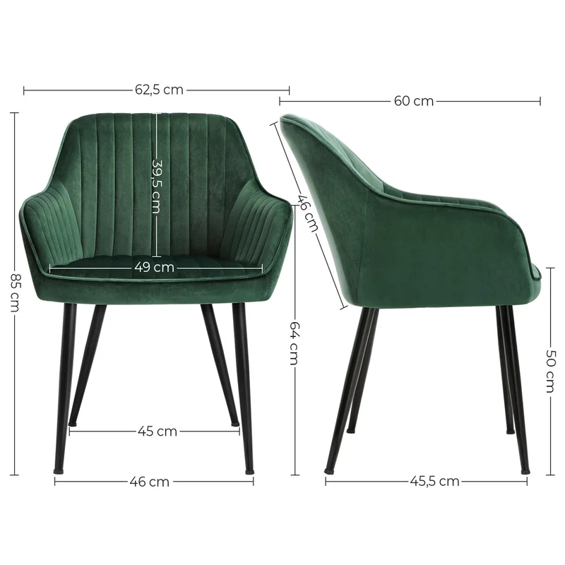 Lot de 6 chaise de salle à manger rembourrée avec accoudoirs 60 x 62,5 x 85 cm confort ergonomique style moderne en velours gris 12_0009256