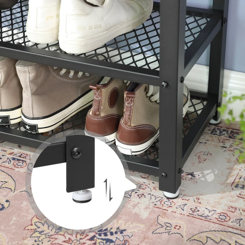 Banc à chaussures style industriel avec 2 étagères pour 6 à 8 paires 73 x 30 x 45 cm en aggloméré noir 12_0008577