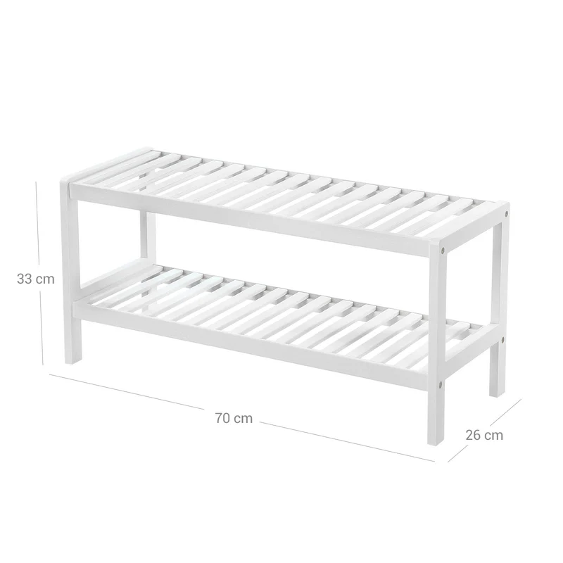 Étagère à chaussures 70 x 26 x 33 cm style moderne rangement pratique pour entrée en bambou blanc 12_0008164