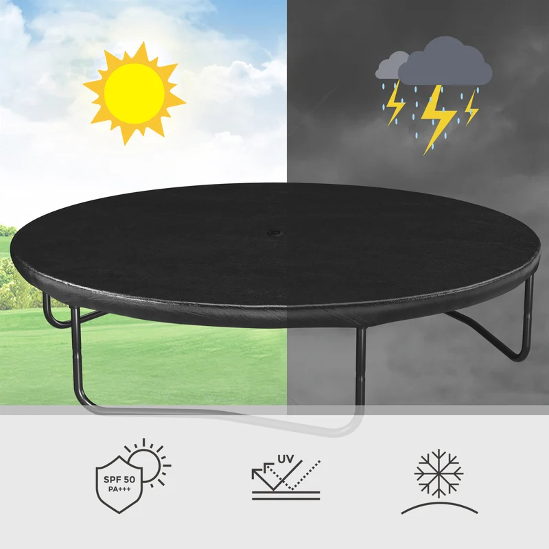Housse de trampoline bâche de protection diamètre 305 cm avec trou d’évacuation d’eau protection contre la pluie le soleil la neige sangles élastiques crochets noir stc010b01 12_0001979