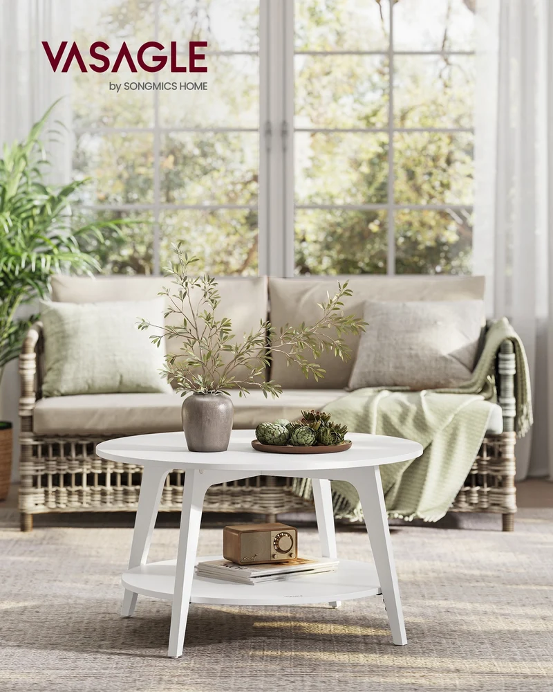 Table basse ronde design moderne 80 x 45 cm usage salon deux niveaux en aggloméré blanc nuage 12_0011765