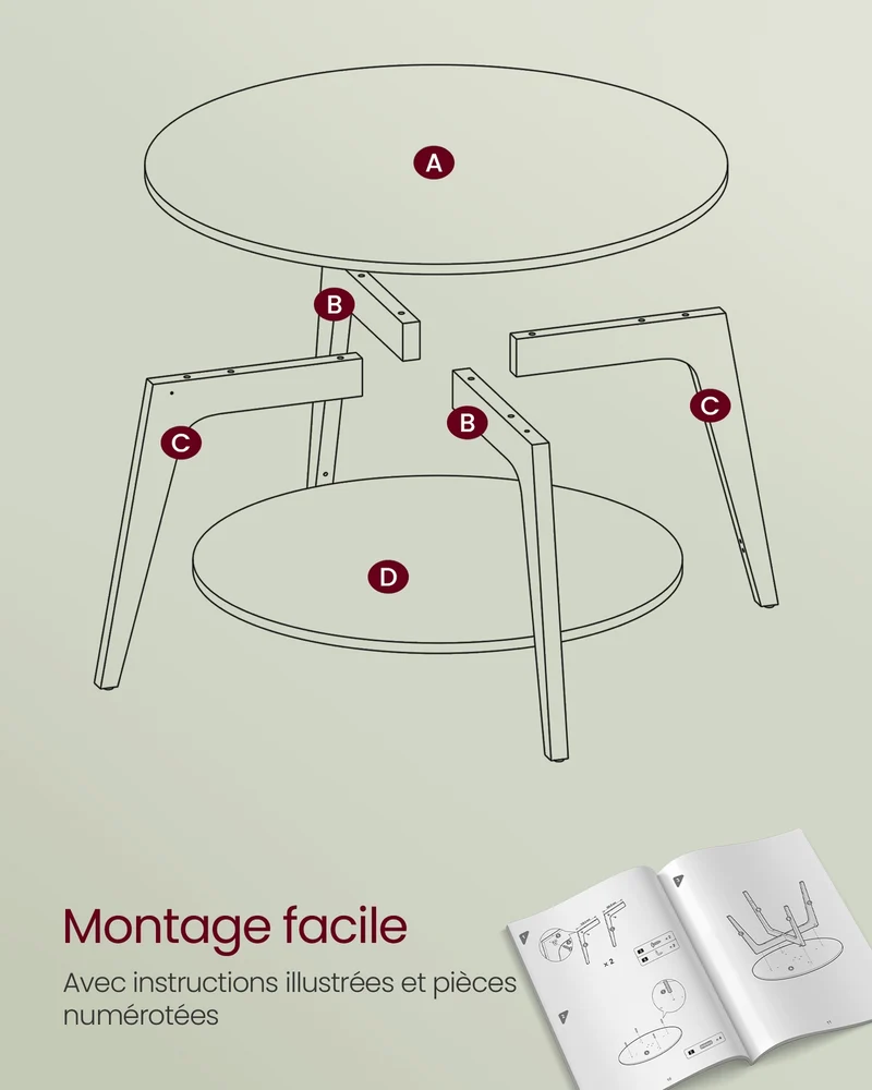 Table basse ronde design moderne 80 x 45 cm usage salon deux niveaux en aggloméré blanc nuage 12_0011765