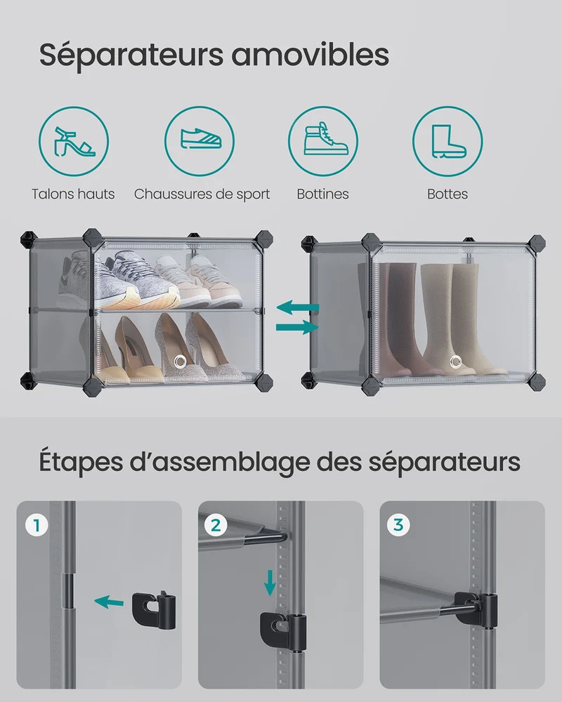 Rangement chaussures modulable 32 x 83 x 156 cm avec 10 compartiments pratique design contemporain en acier gris ardoise 12_0010527
