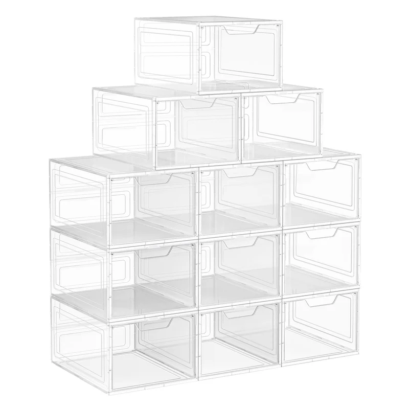 Lot de 6 boîtes à chaussures empilables rangement pratique 27 x 34,5 x 19 cm en plastique blanc 12_0009557