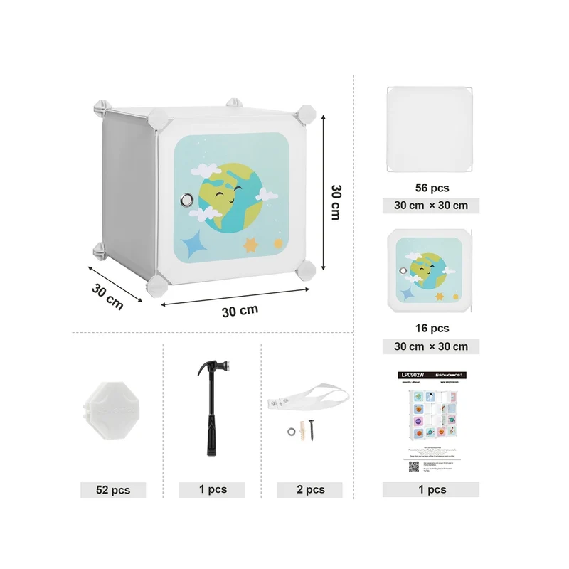 Meuble de rangement modulable enfant 153 x 31 x 153 cm pour vêtements jouets et livres style contemporain en plastique blanc 12_0009180