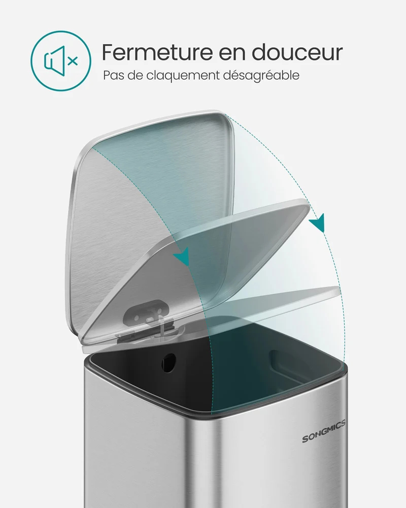 Poubelle de cuisine à pédale 34 x 28,5 x 40,4 cm avec seau intérieur ergonomique style moderne en acier argent métallique 12_0011810