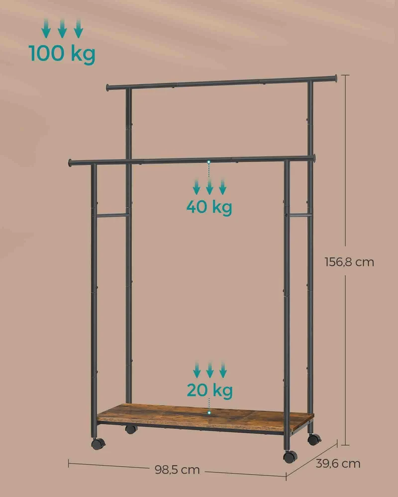 Porte-manteau avec étagère design moderne 39,6 x 98,5 x 156,8 cm capacité 100 kg finition rustique en acier marron 12_0011131
