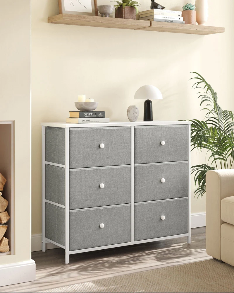 Commode à tiroirs style industriel 6 tiroirs 90 x 40 x 80 cm rangement pratique entrée chambre en acier gris clair 12_0010846