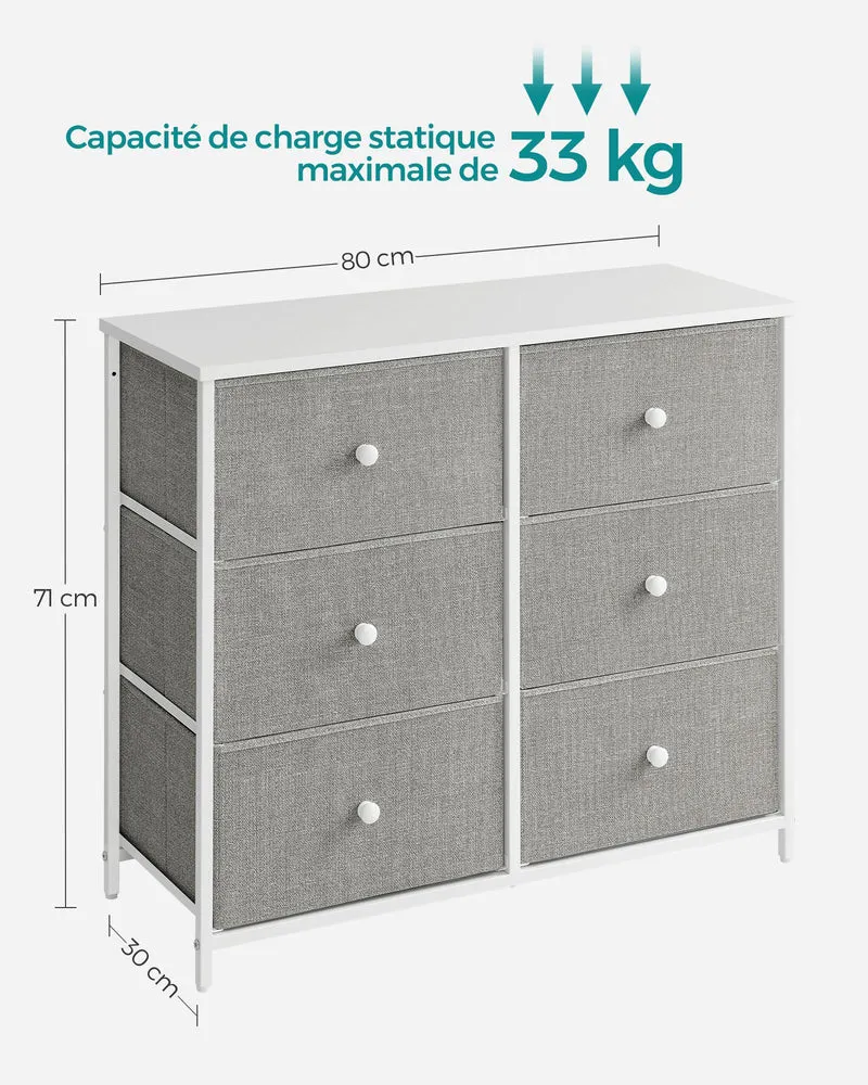 Commode à tiroirs style industriel 6 tiroirs 90 x 40 x 80 cm rangement pratique entrée chambre en acier gris clair 12_0010846