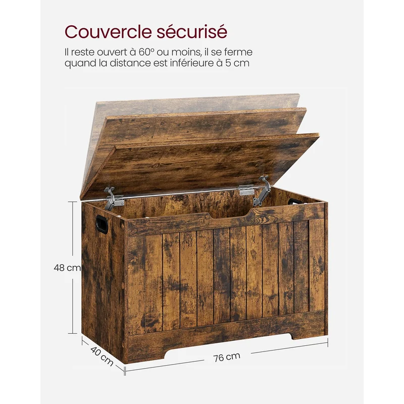Banc de rangement avec couvercle rabattable 40 x 76 x 48 cm capacité 136 kg style rustique en bois marron 12_0010064