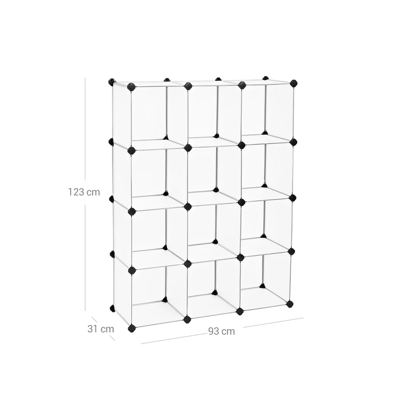 Meuble de rangement modulable pour salon chambre bureau 93 x 31 x 123 cm design moderne facile à assembler en plastique blanc 12_0008168