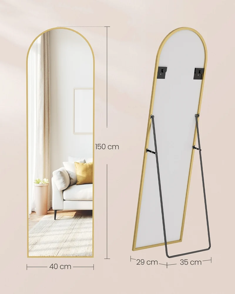 Miroir pleine longueur sur pied style arc 150 x 40 cm design contemporain pour chambre salon en verre doré 12_0012724