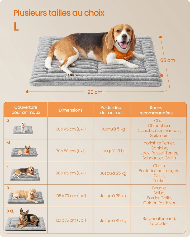 Couverture pour animaux 90 x 65 cm douce et confortable lavage facile en tissu peluche gris tourterelle 12_0012333