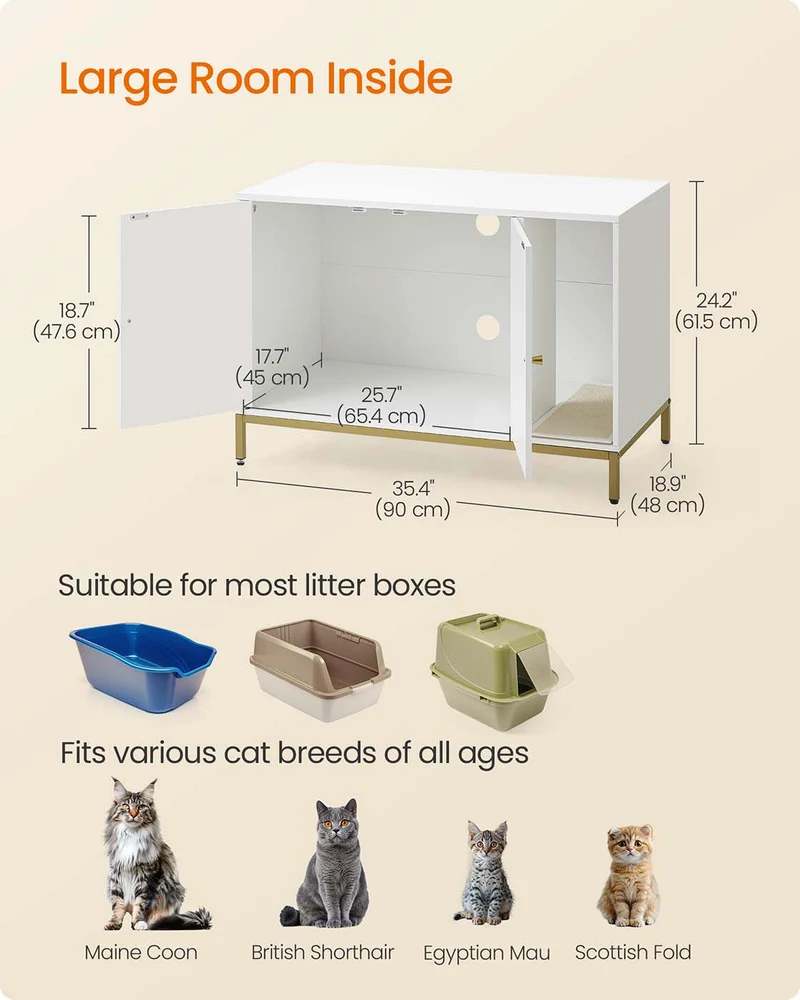 Maison de toilettes pour chat avec tapis à griffer design moderne 90 x 48 x 61,5 cm en aggloméré blanc 12_0012027