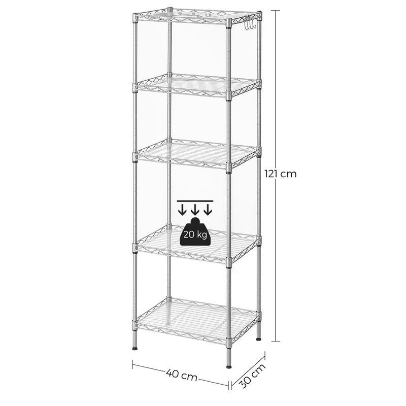 Étagère de rangement 40 x 30 x 121 cm 5 niveaux réglables pour cuisine salle de bain ambiance moderne en acier argent 12_0010503