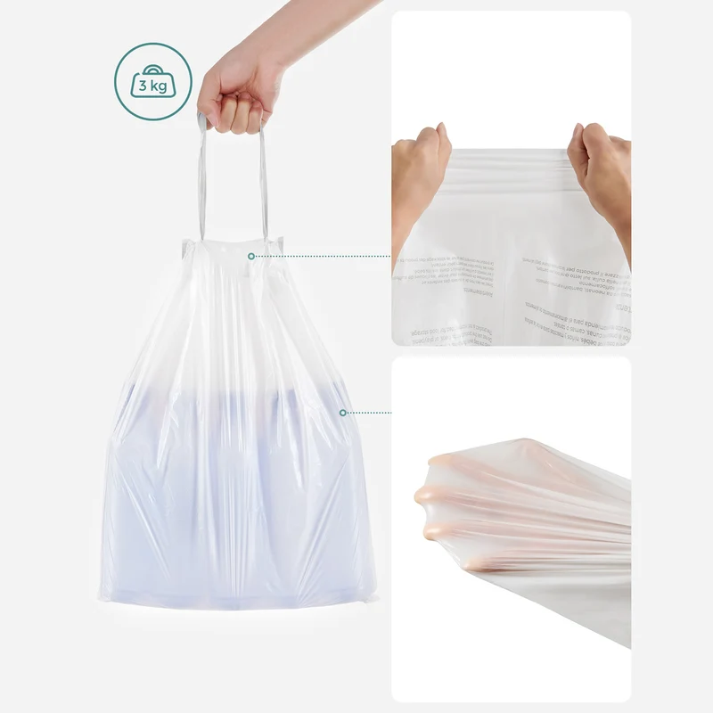 Lot de 90 sacs poubelles 8L étanches pour tri et transport pratiques 37 x 42 cm en plastique blanc 12_0010234