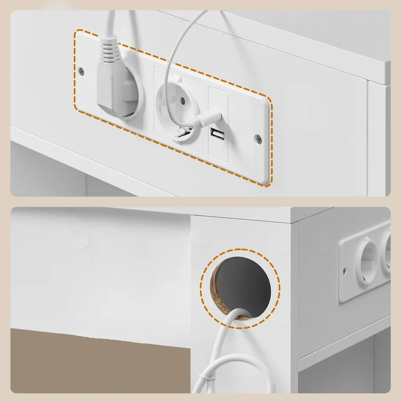 Coiffeuse avec miroir LED et 5 tiroirs design moderne 40 x 125 x 140 cm ambiance cosy en panneaux d’aggloméré blanc 12_0013179