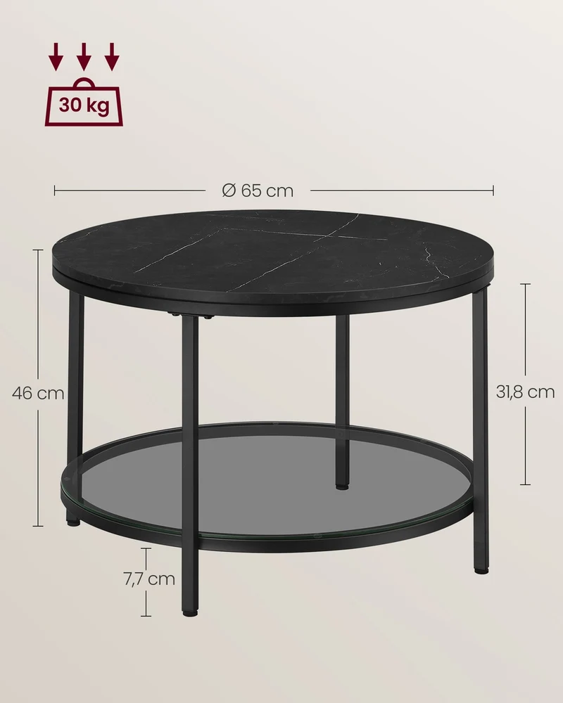 Table basse moderne façon marbre salon 65 x 46 cm facile à assembler design épuré en panneau d'aggloméré noir 12_0011372