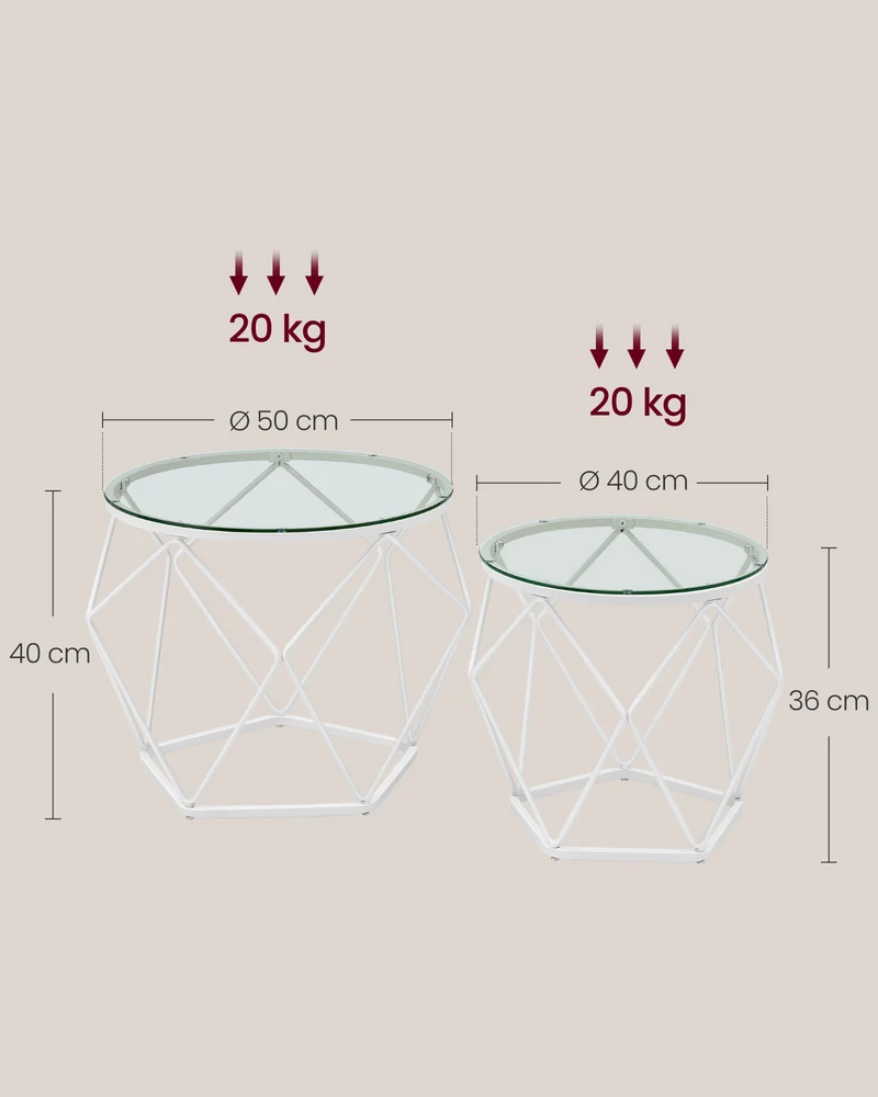 Lot de 2 tables basses rondes modernes style épuré 50 x 40 cm et 40 x 36 cm en verre transparent 12_0011288