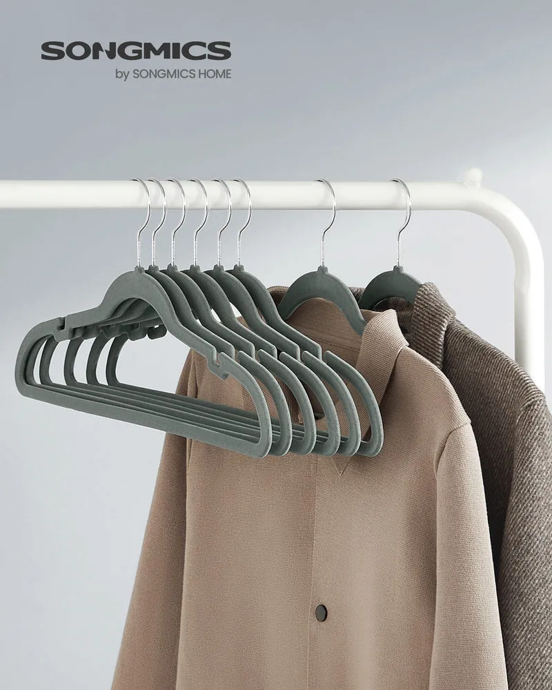 Lot de 30 cintres antiglisse avec encoches et barre pour pantalons 43 x 22 cm en velours gris 12_0010875