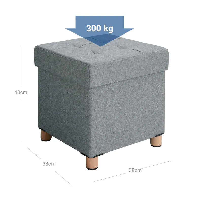 Pouf coffre de rangement pliable 38 x 38 x 40 cm pratique et gain de place style moderne en imitation lin gris clair 12_0008947