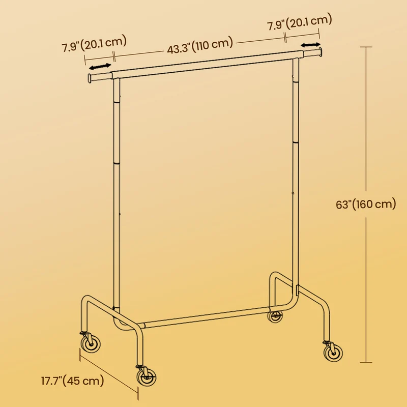 Portant à vêtements télescopique réglable 45 x 110-150 x 160 cm avec roulettes design moderne en acier blanc mat 12_0008760