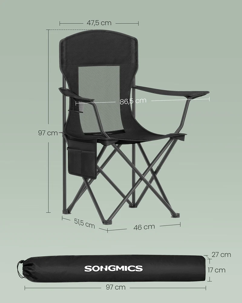 Chaises de camping respirantes lot de 2 pliantes dossier haut accoudoirs réglables porte-gobelet supporter jusqu'à 150 kg pour jardin sport en plein air noir d'encre gcb028b02 12_0004977