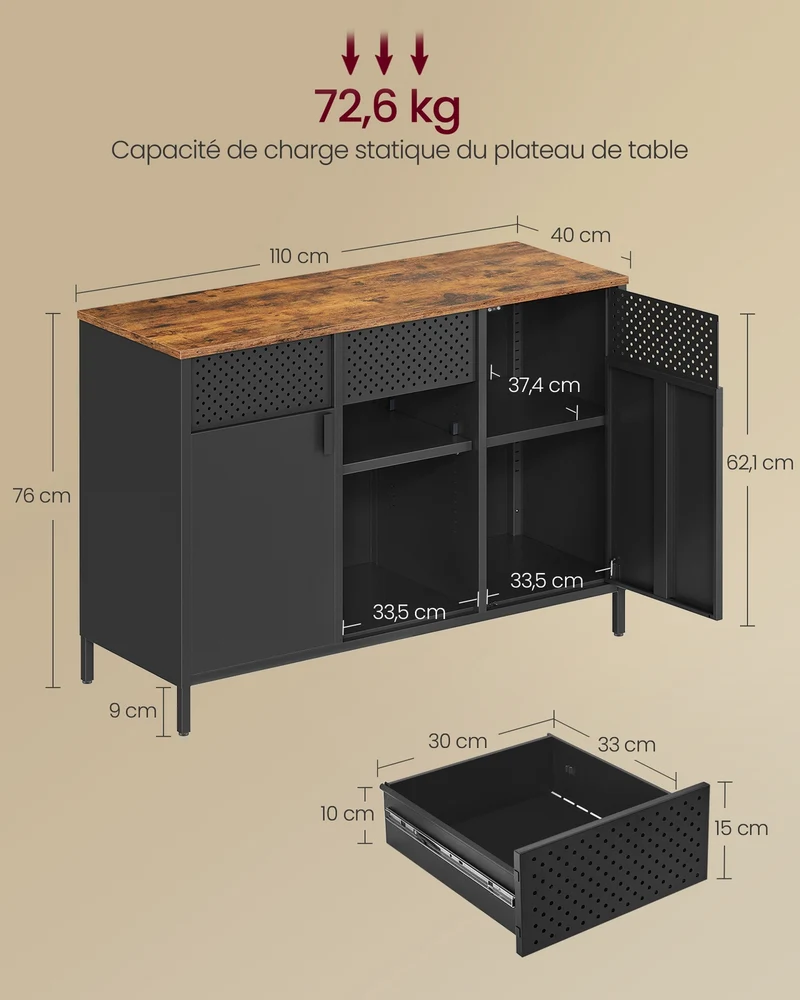 Armoire de rangement design moderne avec étagères réglables 40 x 110 x 76 cm en aggloméré marron rustique 12_0012221