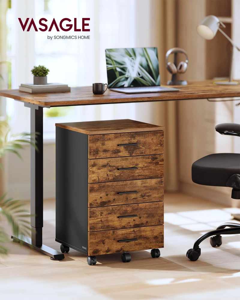 Caisson de bureau à roulettes rangement 40 x 42 x 65,7 cm pratique et élégant style rustique en aggloméré marron 12_0012109