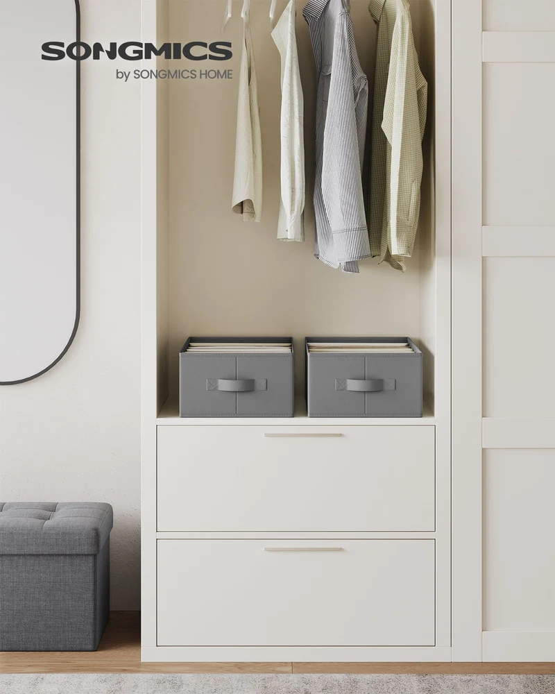 Lot de 4 organisateurs à 6 compartiments rangement vêtements 42 x 30 x 17 cm en tissu non-tissé gris tourterelle 12_0011017