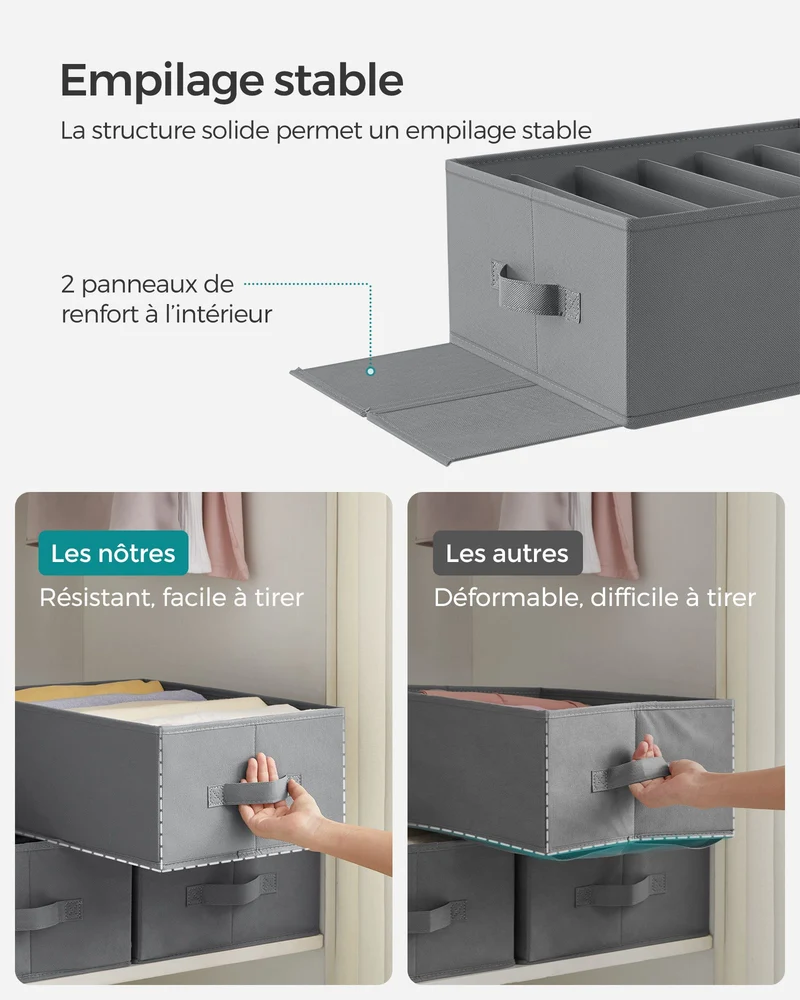 Lot de 4 organisateurs à 6 compartiments rangement vêtements 42 x 30 x 17 cm en tissu non-tissé gris tourterelle 12_0011017