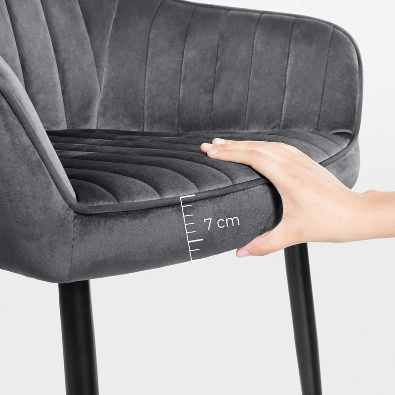Lot de 6 chaises de salle à manger rembourrée avec accoudoirs 60 x 62,5 x 85 cm confort ergonomique design moderne en velours gris 12_0009321