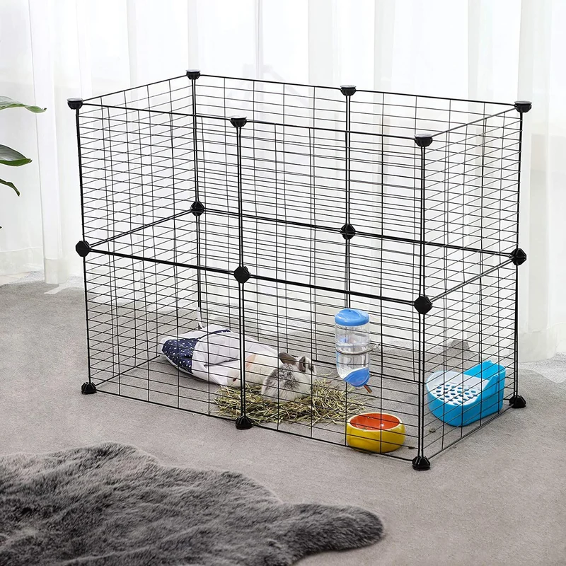 Enclos modulable pour petits animaux intérieur 143 x 73 x 46 cm espace sécurisé personnalisable moderne en métal noir 12_0008704