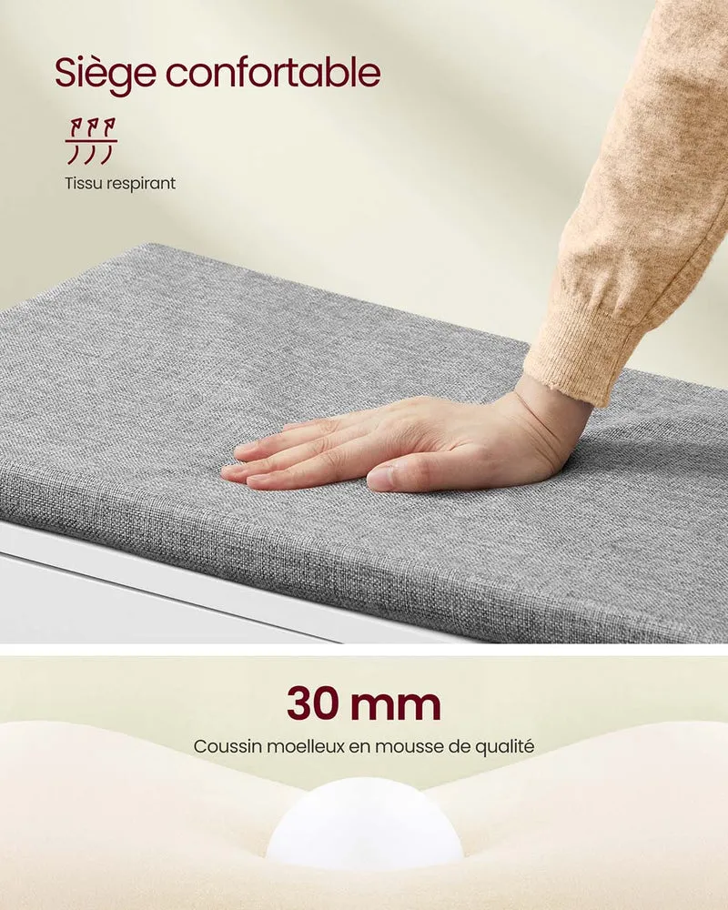 Banc à chaussures design moderne 35,5 x 101 x 52,5 cm avec coussin confortable pour entrée chambre en MDF blanc 12_0012453