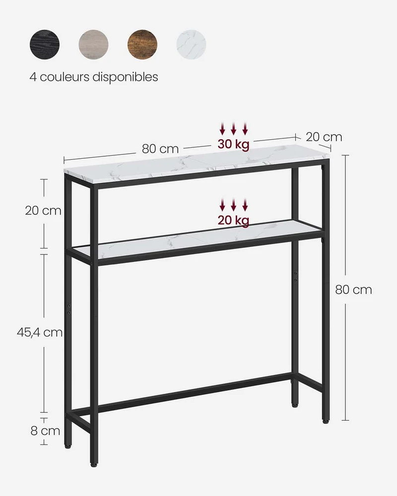 Table de salon fine à 2 niveaux 20 x 120 x 80 cm avec 2 étagères design contemporain pour salon chambre en aggloméré blanc marbré 12_0011825