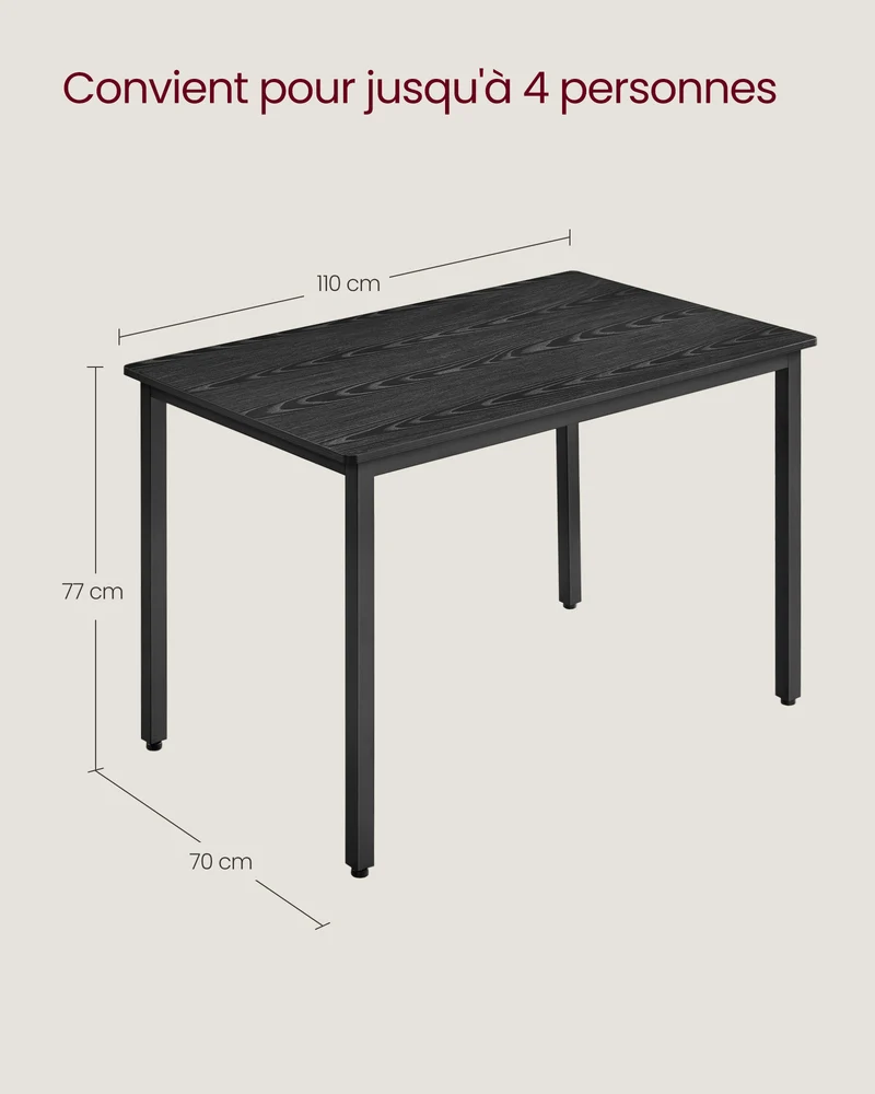 Table de bar industrielle polyvalente 70 x 110 x 77 cm pour 4 personnes salon cuisine en aggloméré noir 12_0010934