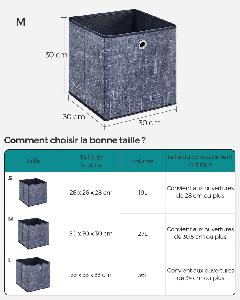 Lot de 6 boîtes de rangement pliables 30 x 30 x 30 cm pour jouets vêtements style moderne en tissu non-tissé bleu brumeux 12_0010524