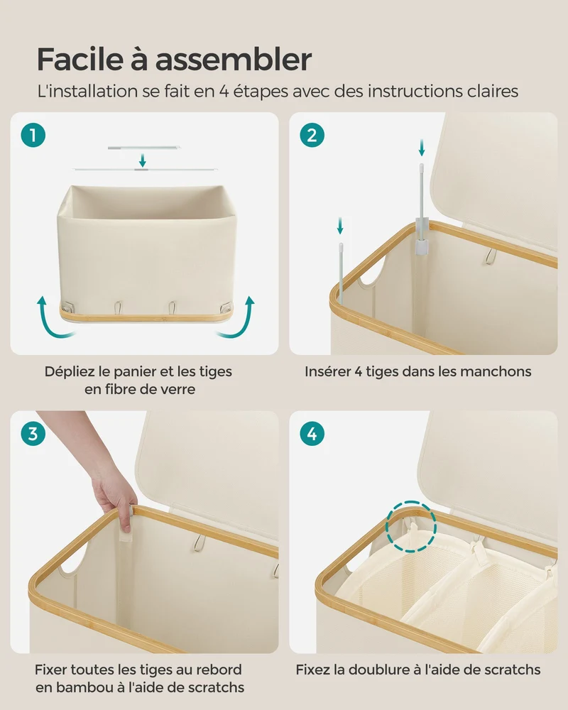 Panier à linge pliable gain de place 65 x 40 x 40 cm avec doublure amovible style moderne en tissu oxford gris 12_0012032